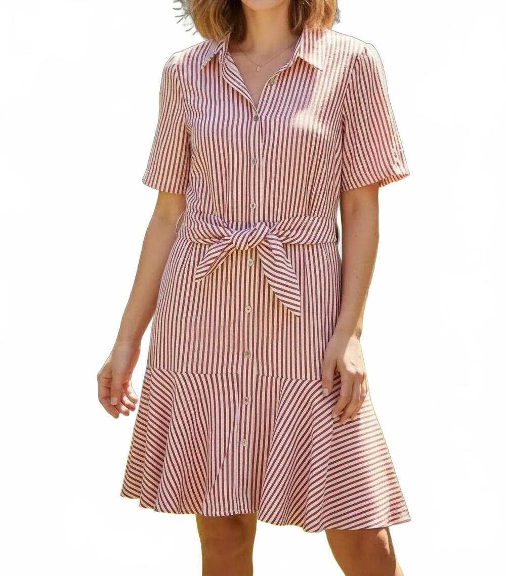 NEW SHE + SKY women's short sleeve front tie striped mini dress in white red
